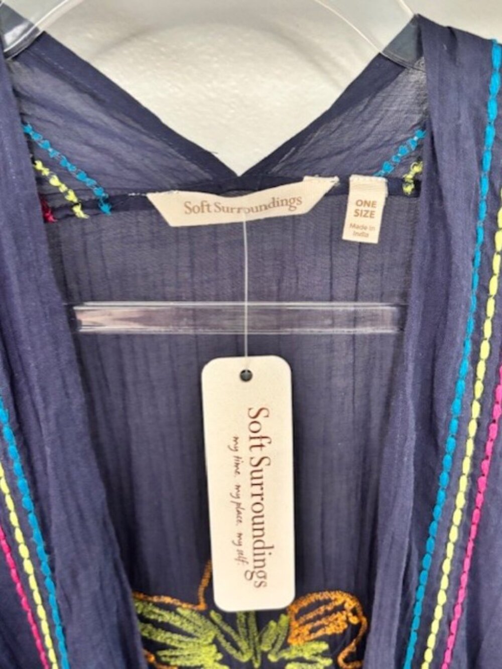 Soft Surroundings NWT One Size Navy Embroidered Tropical Kimono Cover Up Resort - Picture 10 of 10